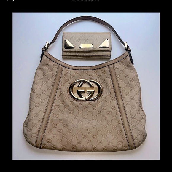 Authentic Gucci Guccissima Cream Beige Leather Trifold Wallet Gold Hardware - Picture 4 of 5